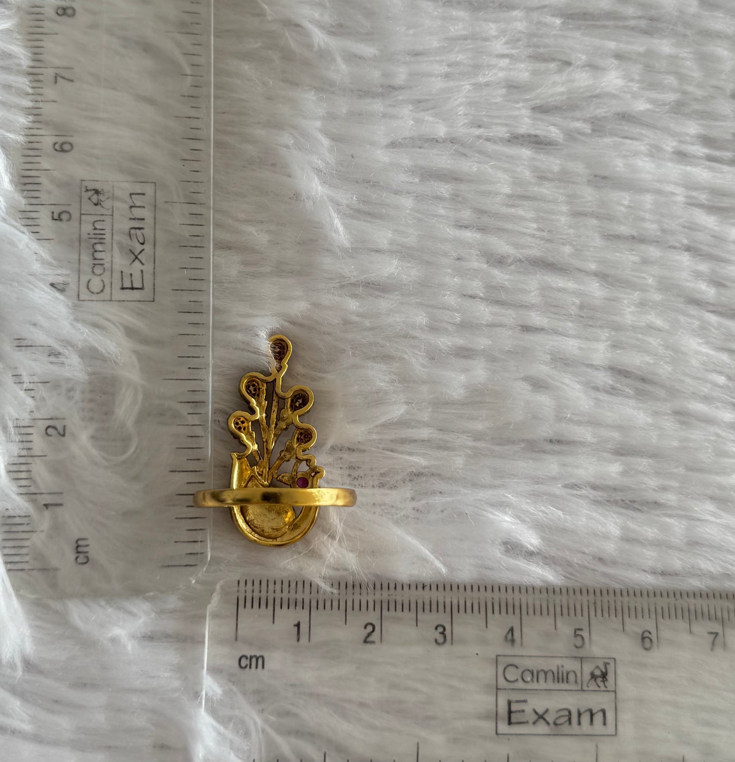 Antique gold tone kemp-green peacock adjustable finger ring dj-51402