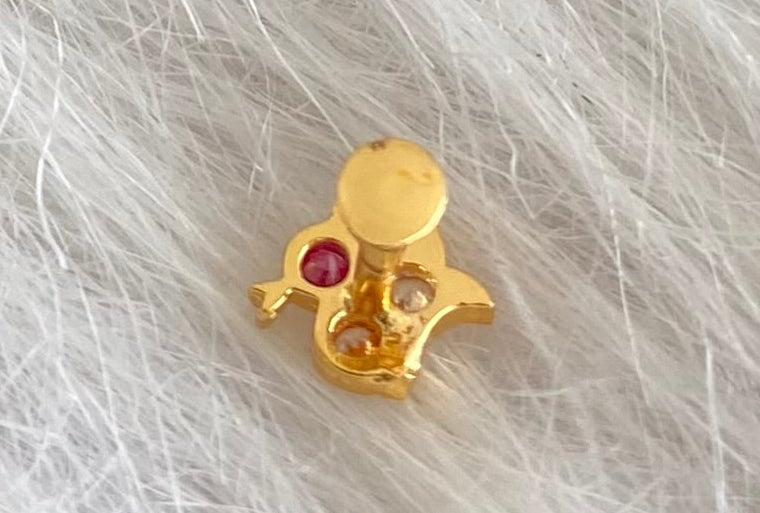 Gold tone pink-white stone small swan nose pin dj-53733