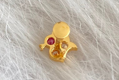 Gold tone pink-white stone small swan nose pin dj-53733