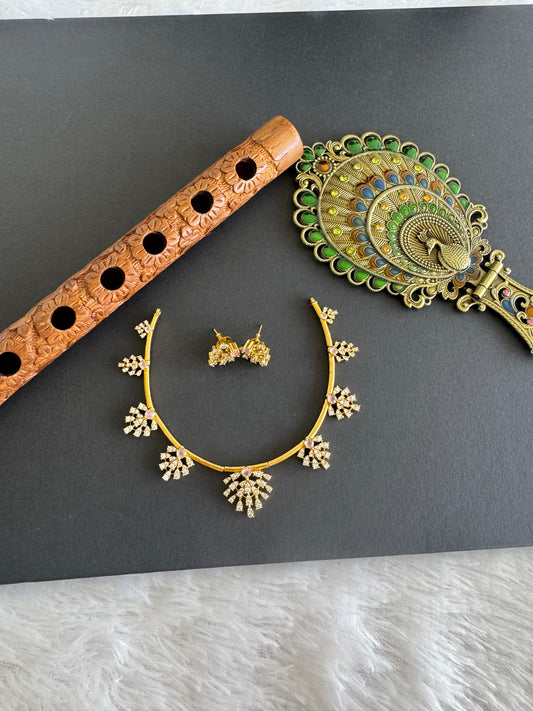 Matte finish cz white-baby pink kanti necklace set dj-52115