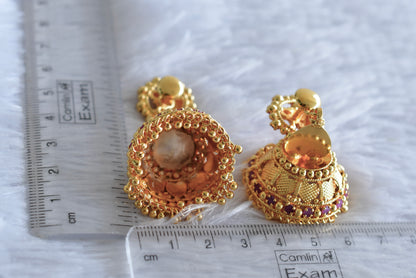 Gold tone kerala style ruby lakshmi jhumkka dj-51803