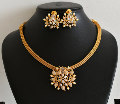 Matte finish cz white stone pearl choker/necklace set dj-54021