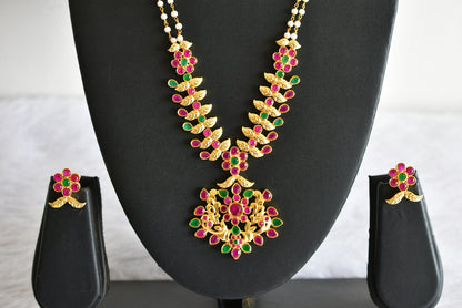 Gold tone Ruby-green pearl peacock haar set dj-51951