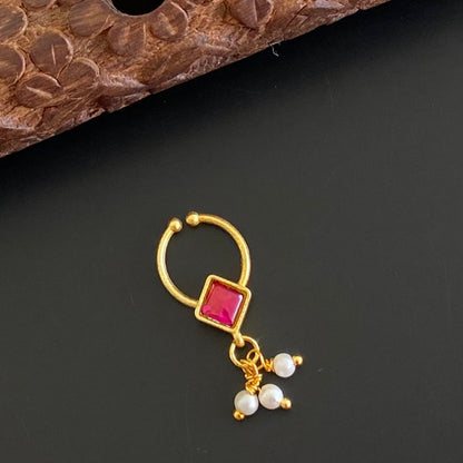 Gold tone pink stone pearl nose pin/bulakku dj-53816