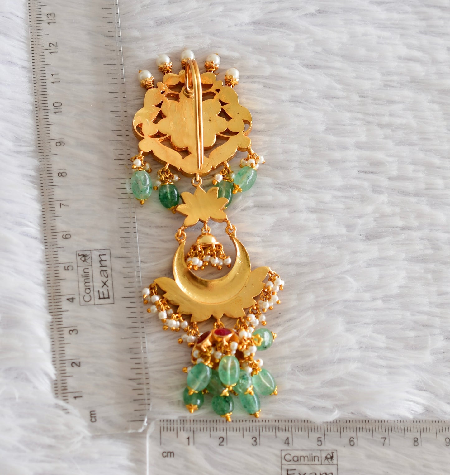 Gold tone pink-green kundan jadau lotus hair jewel dj-52376