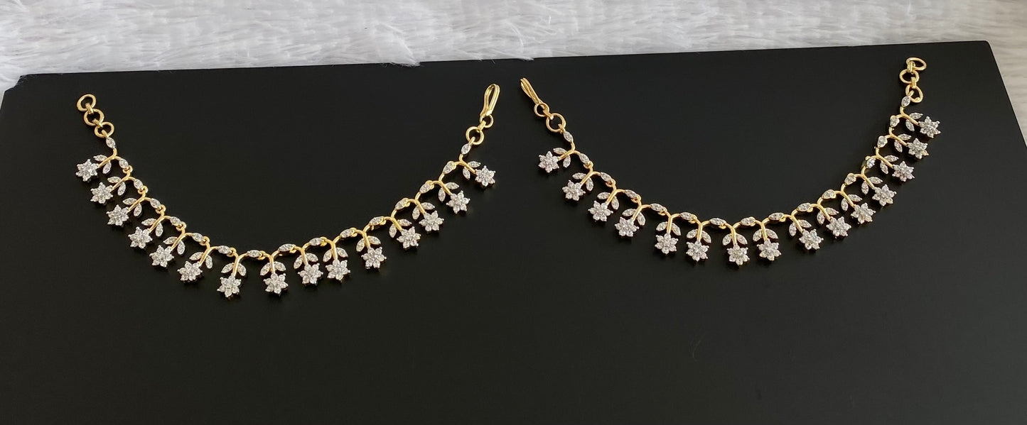 Two tone cz white stone flower ear side chain dj-54064