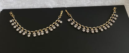 Two tone cz white stone flower ear side chain dj-54064