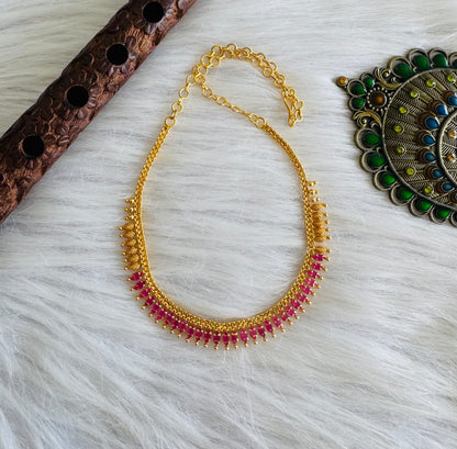 Gold tone ruby stone necklace dj-51324