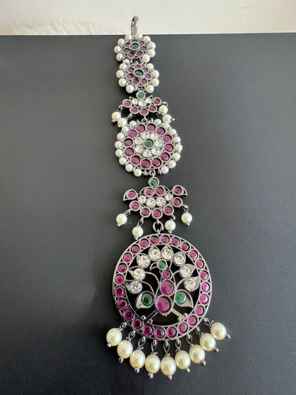 Black finish precious kemp-green-white pearl peacock tikka dj-51175