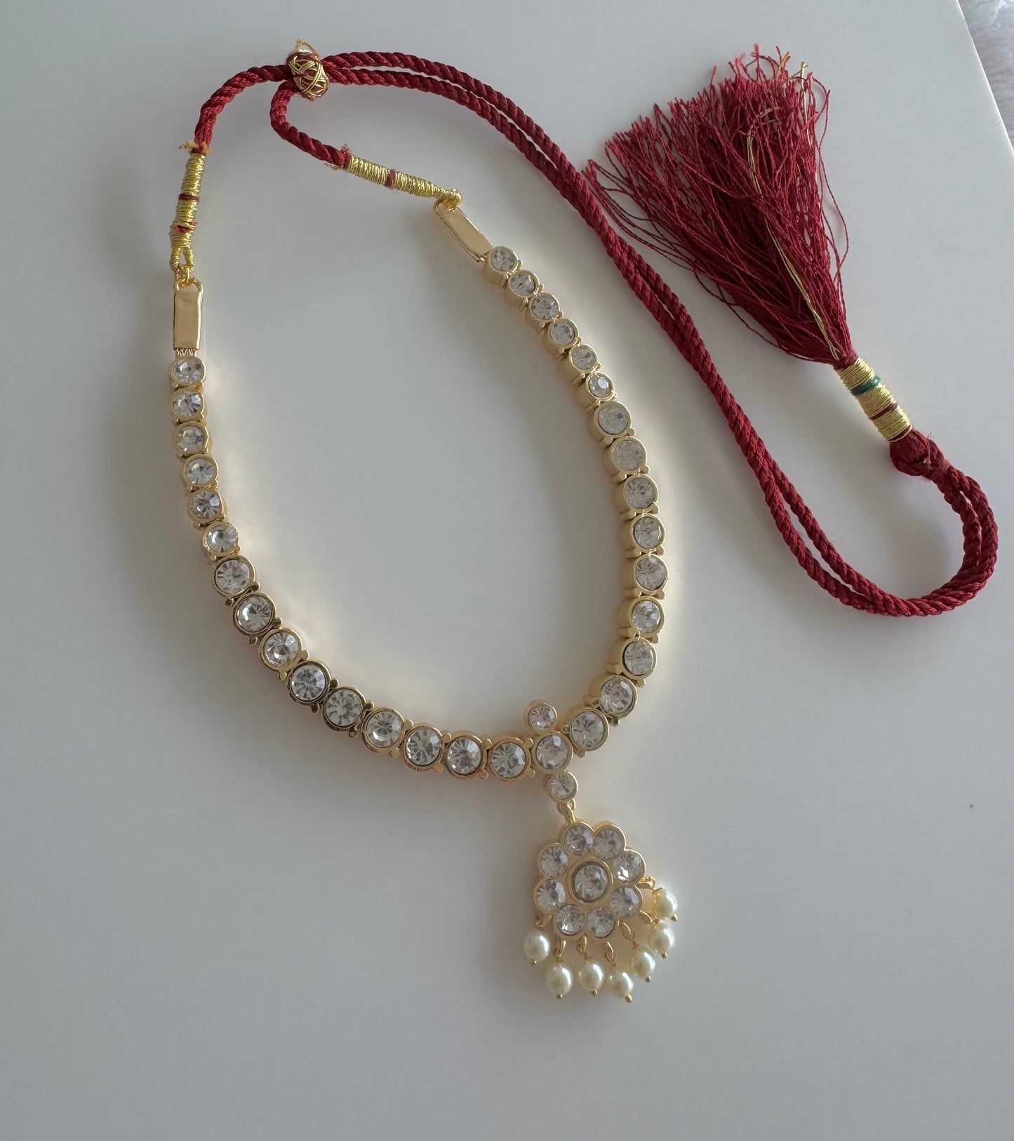 Gold tone AD white stone attigai/necklace dj-51454