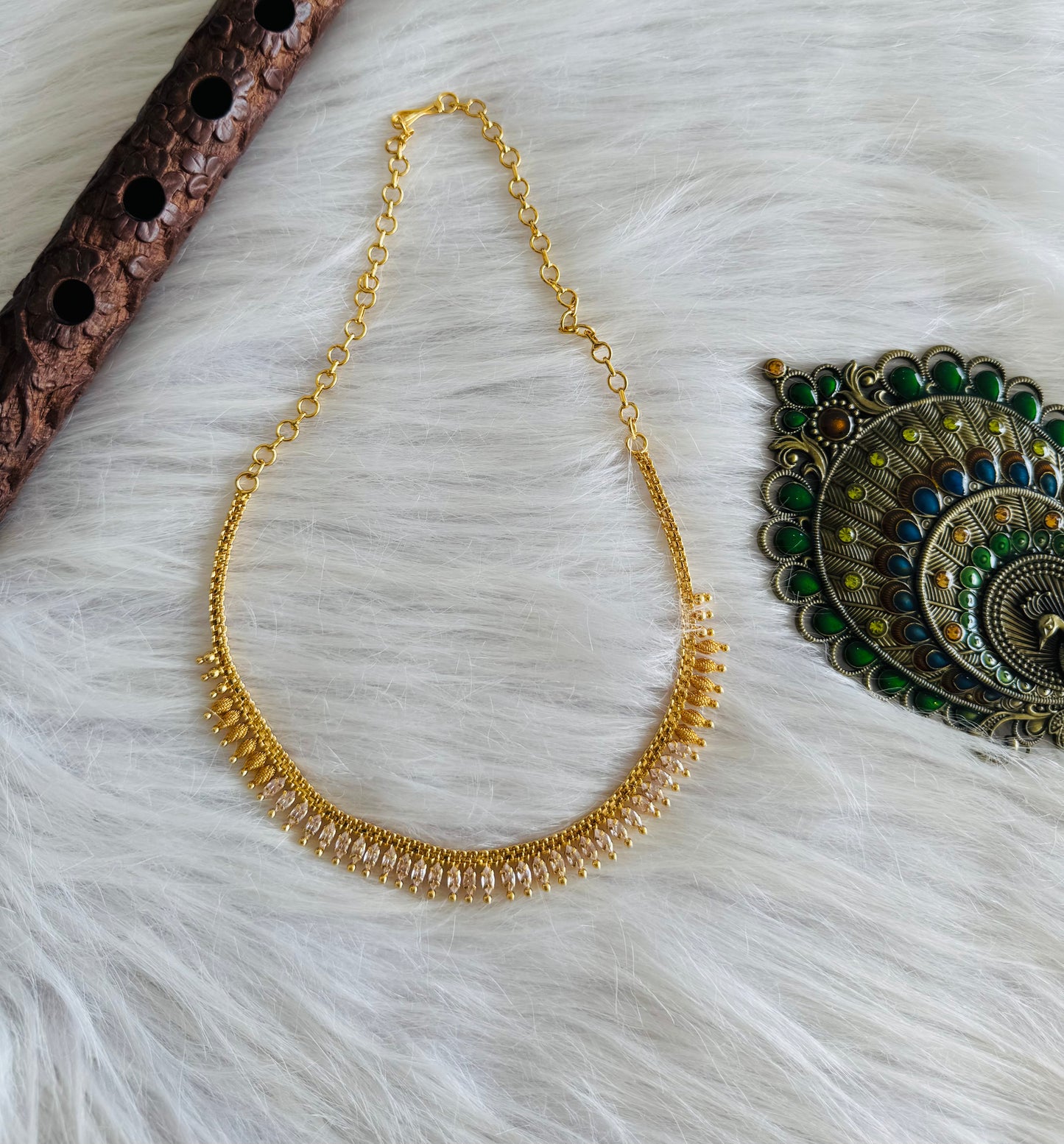 Gold tone white stone necklace dj-51323