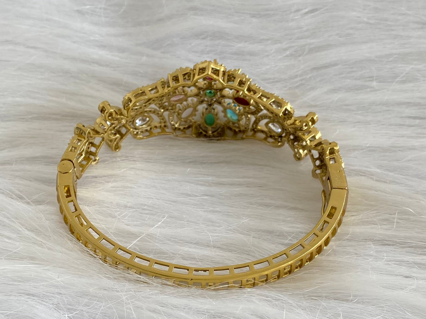Antique gold tone flower navarathna openable kada/bracelet dj-53975