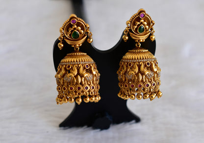 Antique gold tone kemp-green-white elephant jhumkka dj-52983