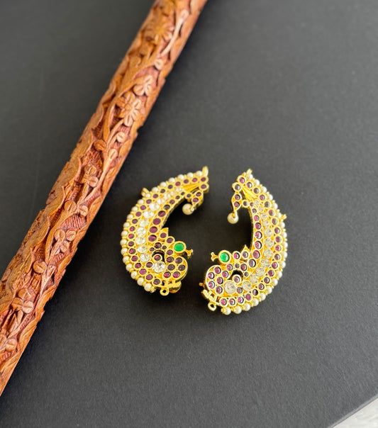 Gold tone precious kemp-green pearl khanpool peacock earrings dj-51449