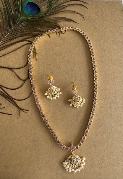 Gold tone purple South Indian style haar set dj-51677