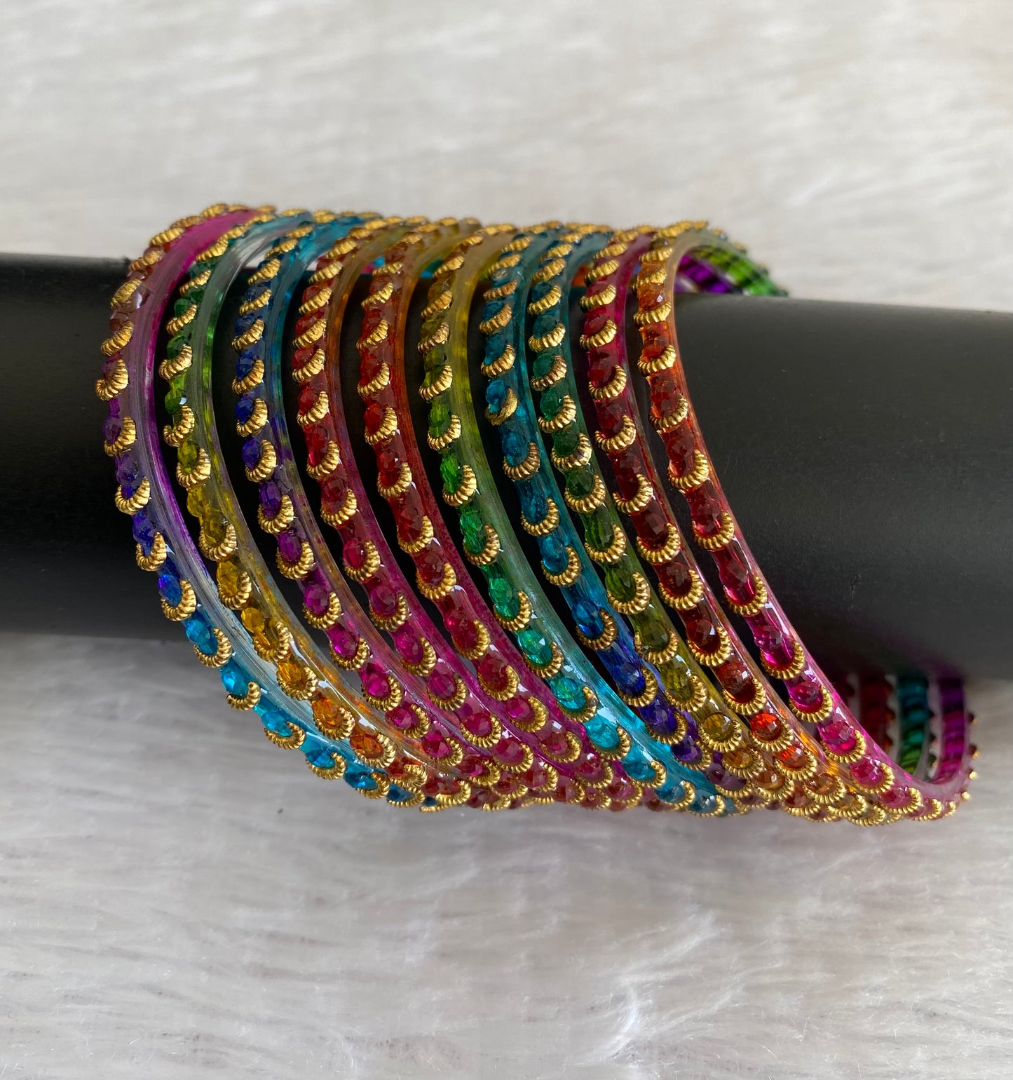 Set of 10 multi color glass bangles(2.8) dj-52874