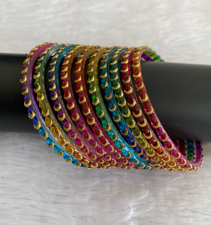 Set of 10 multi color glass bangles(2.8) dj-52874