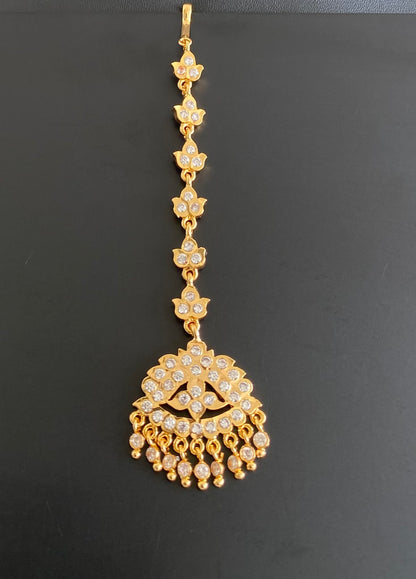 Gold tone AD white stone south Indian tikka dj-53859