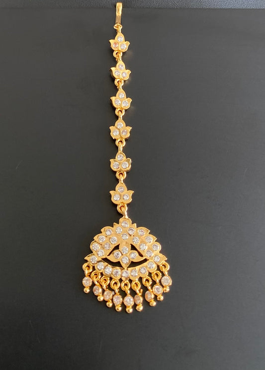 Gold tone AD white stone south Indian tikka dj-53859