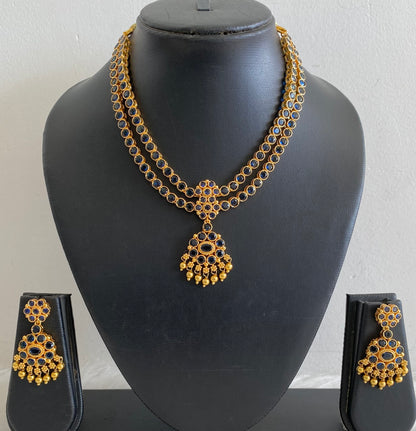 Matte finish nevy blue double layer attigai/necklace set dj-55030