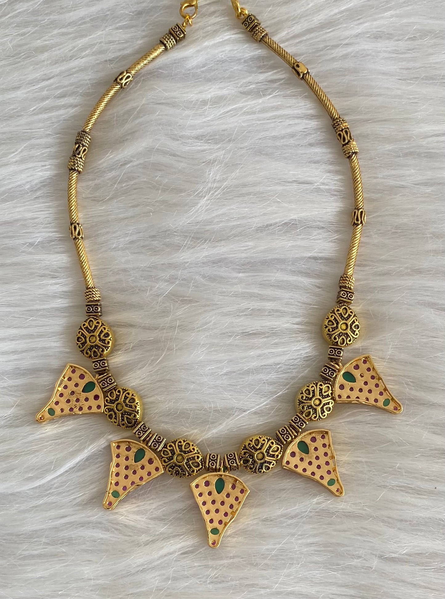Antique gold tone hasli kundan jadau necklace dj-54313