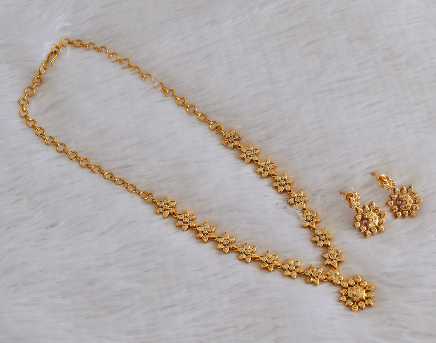 Antique gold tone white flower necklace set dj-53338