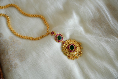 Gold tone 24 inches chain with green kerala style pendant dj-52632