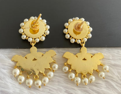 Gold tone precious kemp-green-white stone pearl earrings dj-53220