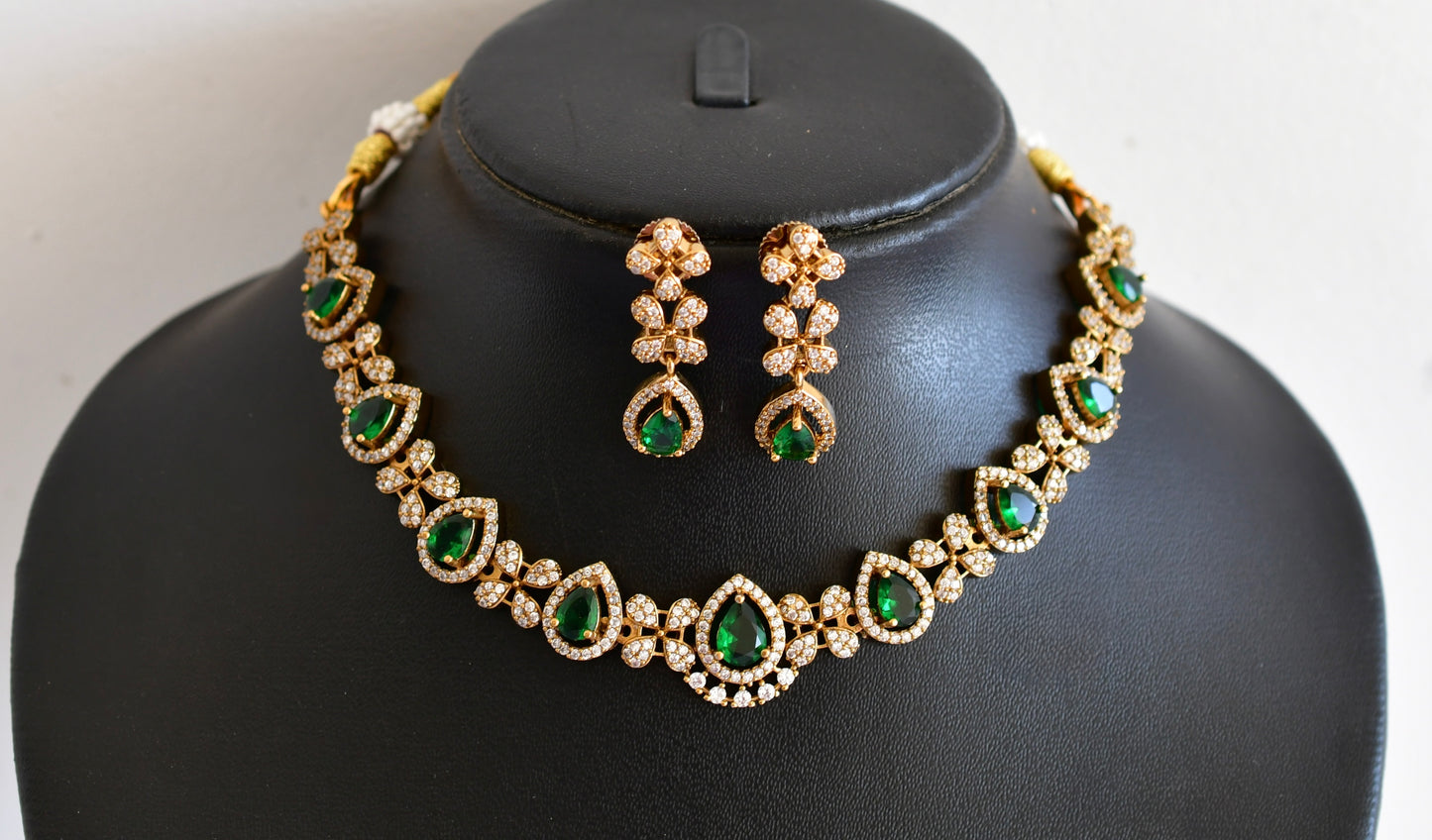 Matte finish cz green tilak stone necklace set dj-52979