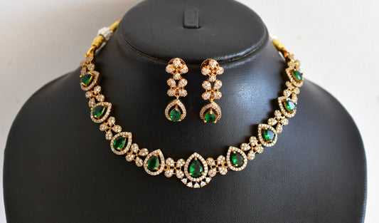 Matte finish cz green tilak stone necklace set dj-52979