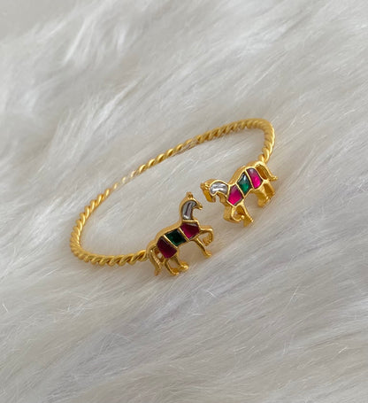 Gold tone pink-green-white Kundan jadau horse openable kada/bangle dj-54860