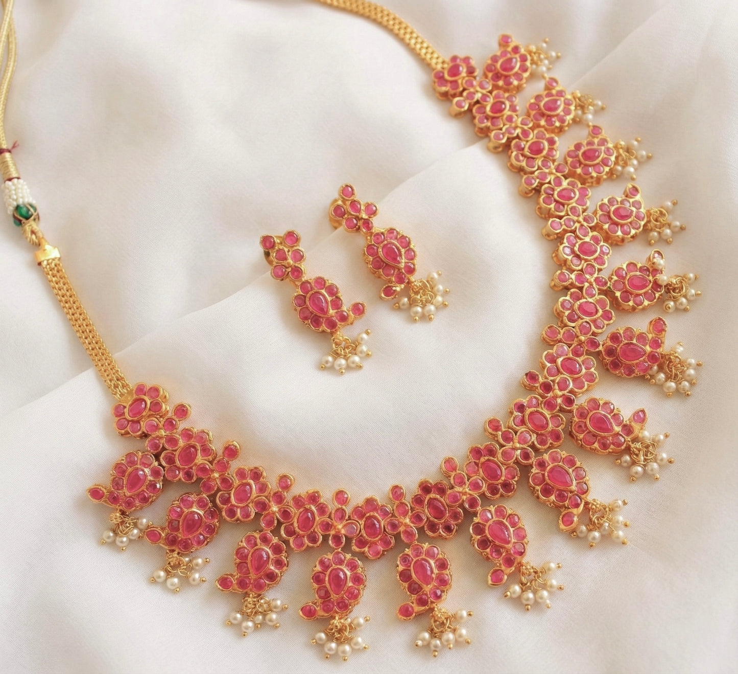 Matte Finish Ruby Mango Necklace Set -dj11242