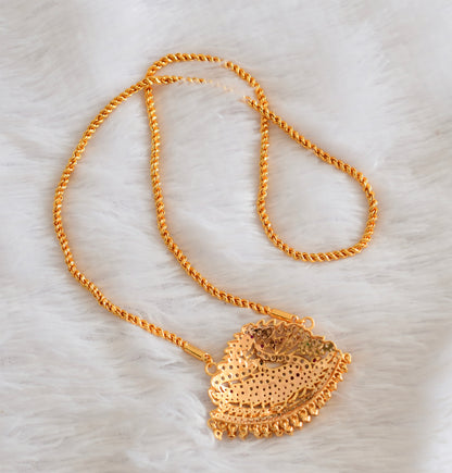 Gold tone AD white-pink-green swan pendant with chain dj-53328