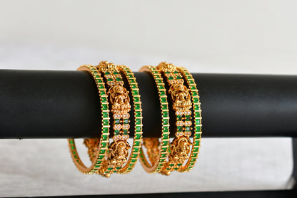 Antique gold tone cz white-green set of 6 lakshmi bangles(2.8) dj-51961