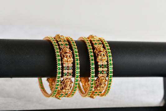 Antique gold tone cz white-green set of 6 lakshmi bangles(2.8) dj-51961
