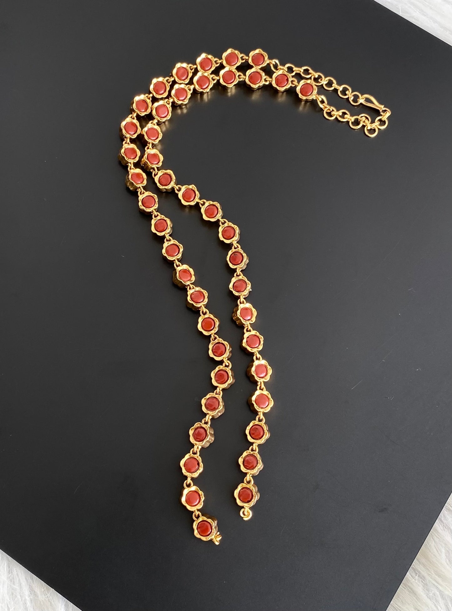 Antique gold tone coral-pearl reversible chain for pendant dj-54240