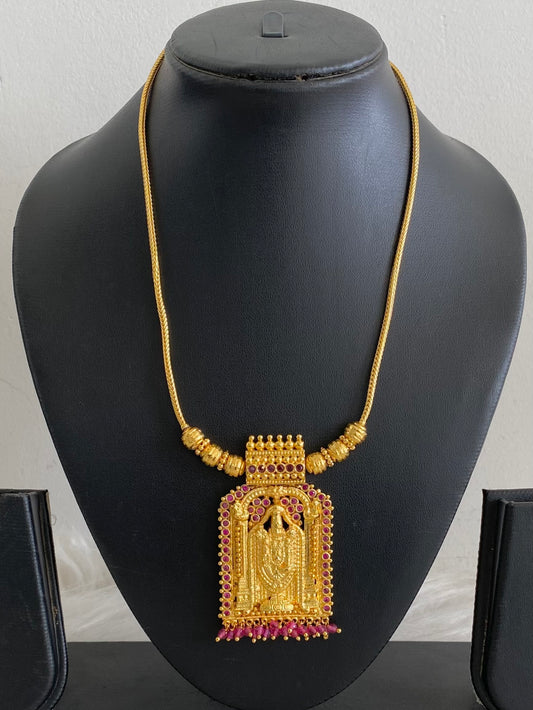 Gold tone pink stone with beaded thirumal necklace dj-54786