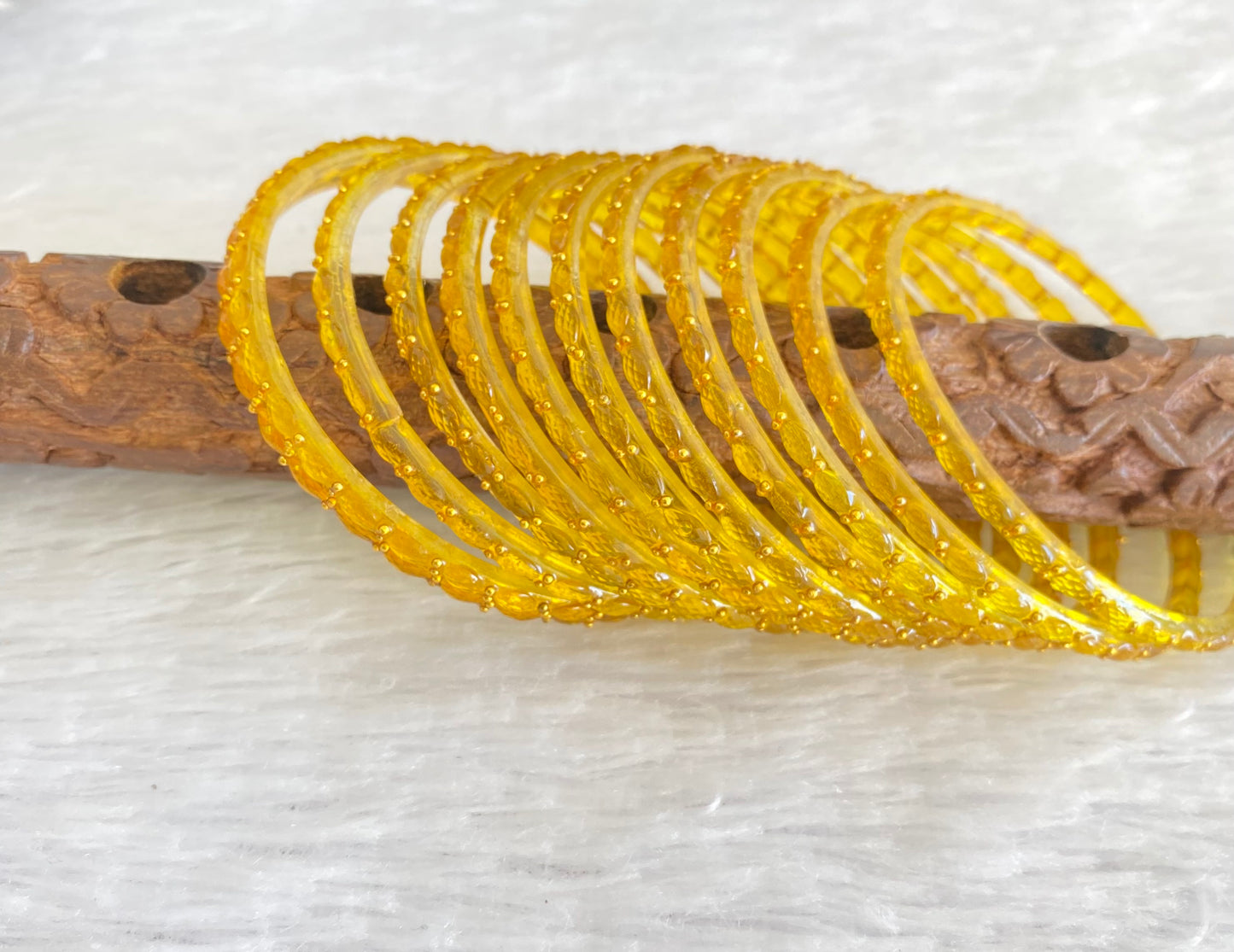 Set of 12 mustard yellow glass bangles(2.6) dj-52772