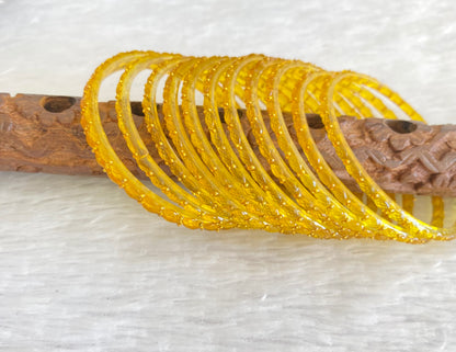 Set of 12 mustard yellow glass bangles(2.6) dj-52772
