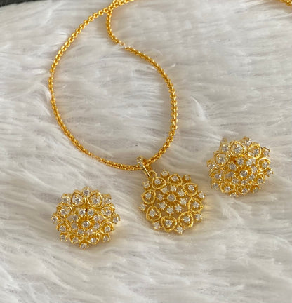 Gold tone 18 inches chain with white stone flower pendant set dj-54029