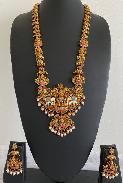 Matte finish pearl meenakari gaja lakshmi haar set dj-54095