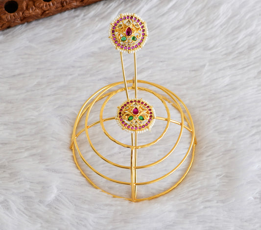 Gold tone kemp-green bun cage-hair accessory with stick Dj-52338