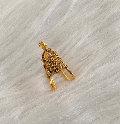 Matte finish pink stone peacock vanki style finger ring dj-55032