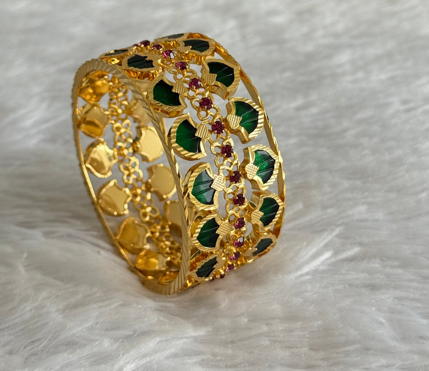 Gold tone Pink-green double row Palakka Bangle(2.6) Dj-51745