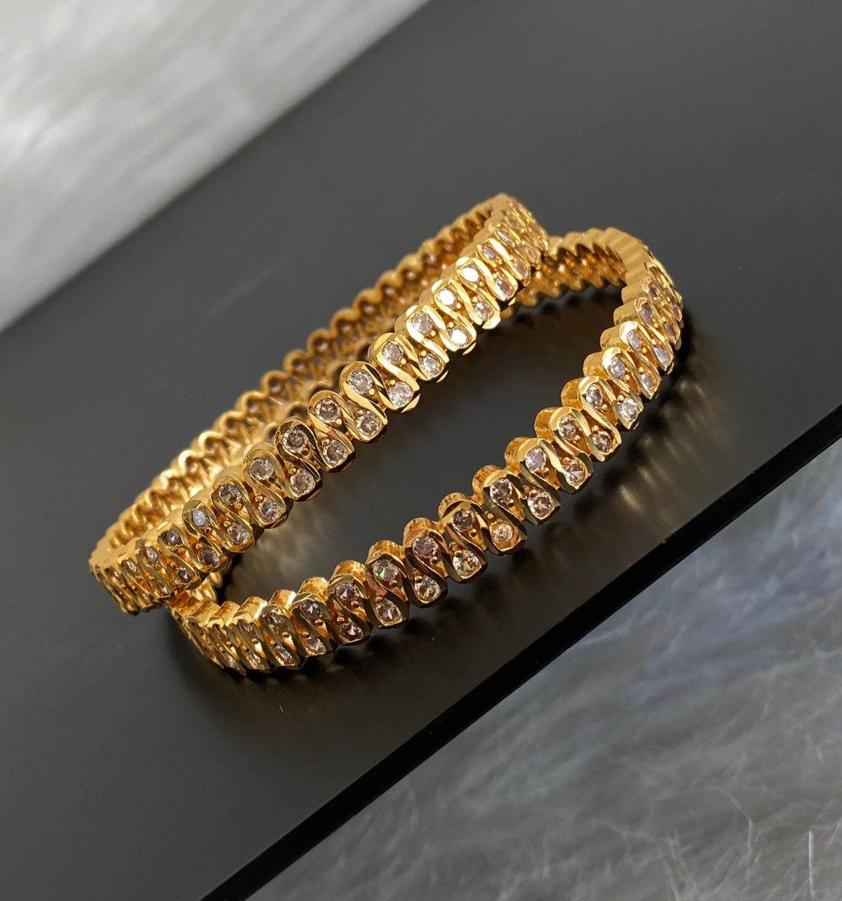 Gold tone white stone bangles(2.4) Dj-54882