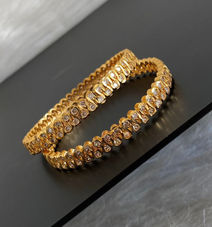Gold tone white stone bangles(2.4) Dj-54882