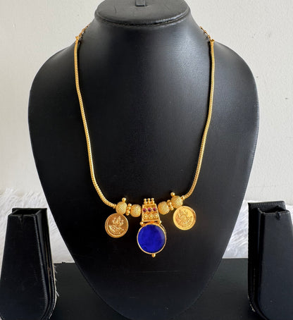 Gold tone pink-blue kerala style round kodi Lakshmi coin necklace dj-51705