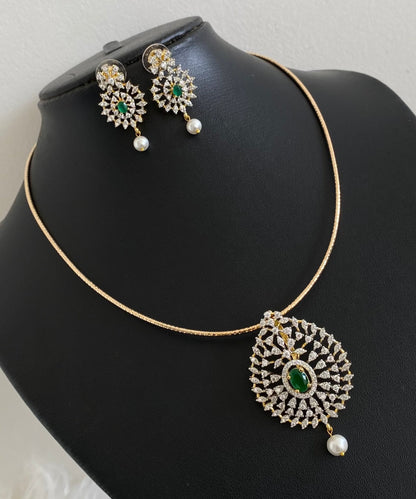 Two tone cz white-green pearl pendant set with kanti necklace dj-54246