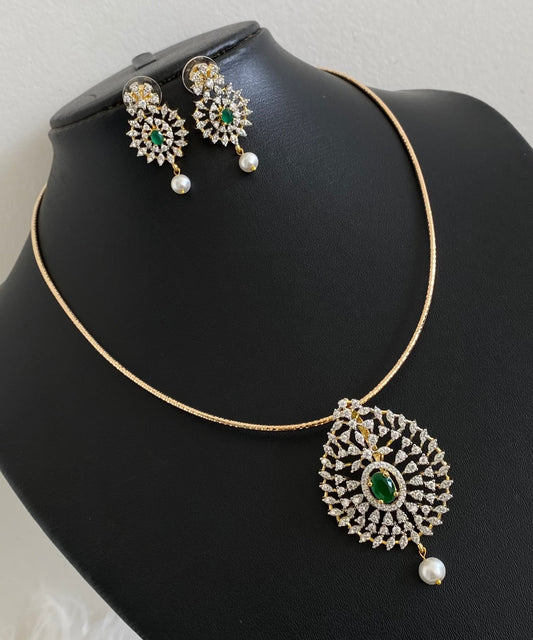 Two tone cz white-green pearl pendant set with kanti necklace dj-54246