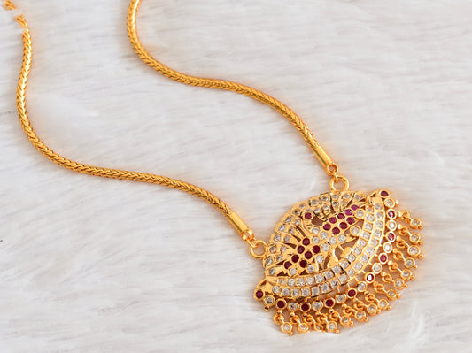Gold tone AD pink-white peacock pendant with chain dj-53324